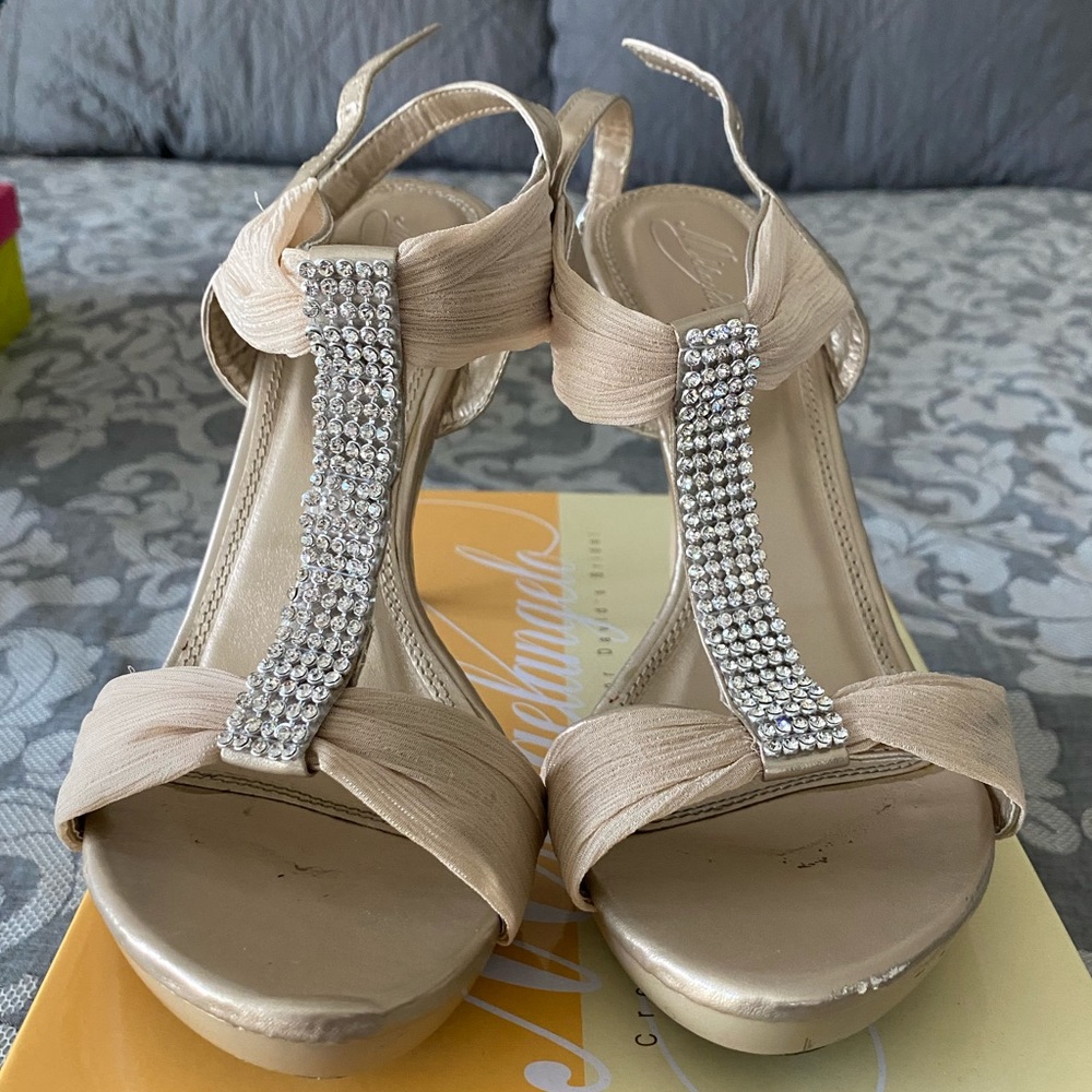 Michaelangelo nude crystal heels